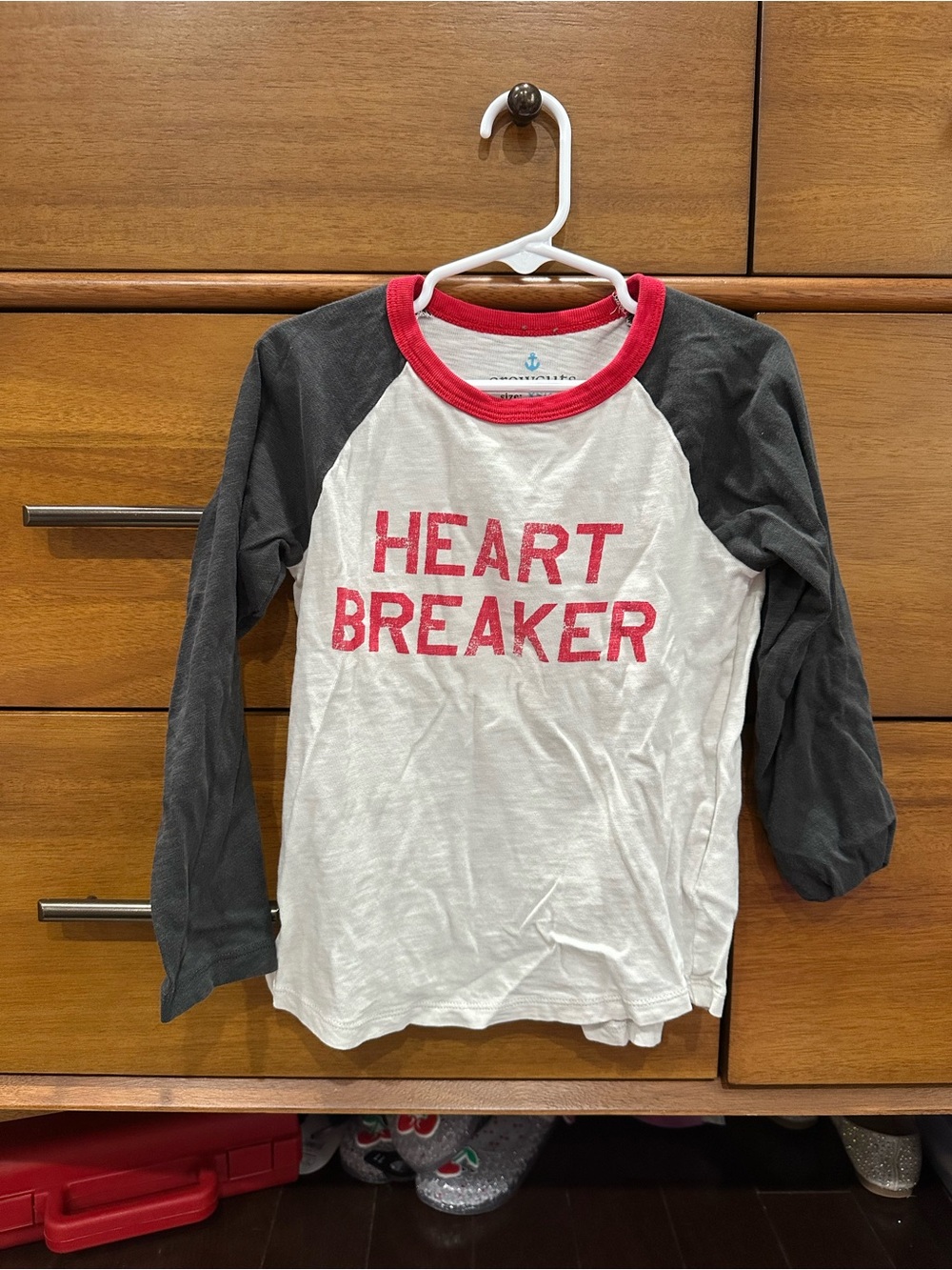 Crewcuts White, Dark Gray & Red "Heart Breaker" Raglan Long-Sleeve Tee